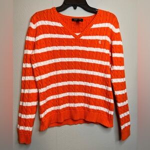 Lauren Ralph Lauren Women’s Large Pullover Long Sleeve Knit Orange White Sweater